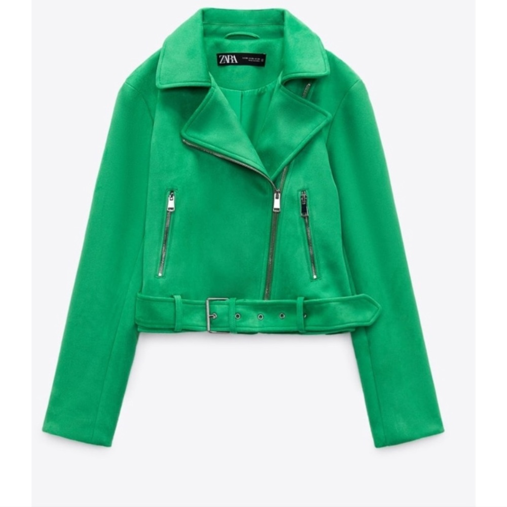 Zara suede green moto jacket S